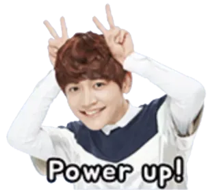 ✌️ Power up! poder, cima, pose, sorriso, feliz, desenho animado telegram sticker