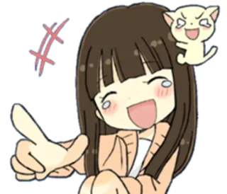 😹 Anime, Dziewczyna, Kot, Szczęśliwy, Uroczy, Naklejka, Kreskówka telegram sticker