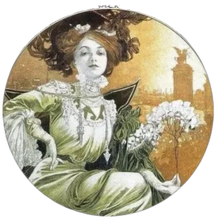 🌺 Jugendstil, Vintage, Frau, Blumenmuster, Porträt, Illustration, Antik telegram sticker