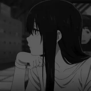 🖇 anime girl, black hair, monochrome, aesthetic telegram sticker