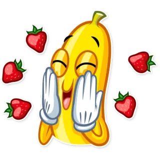 😊 banana, morango, fruta, desenho animado, comida, feliz telegram sticker