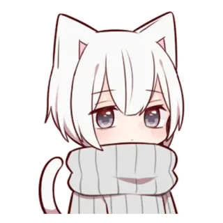 😐 anime, cat, cute, kawaii, white, cartoon, sweater telegram sticker