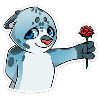 🌹 snow leopard, animal, cartoon, cute, flower, romance, love, affection telegram sticker