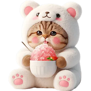 🍧 kat, beer, schattig, dier, kawaii, ijs, aardbei telegram sticker