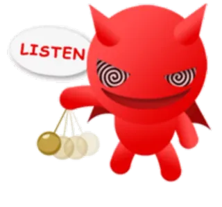 😵 LISTEN 악마, 최면, 만화, 듣기, 빨간색 telegram sticker