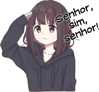🤝 Senhor, sim senhor! anime girl, salute, cute, cartoon, brunette telegram sticker