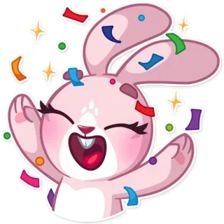 🎉 conejo, celebración, confeti, dibujos animados, pegatina, feliz telegram sticker