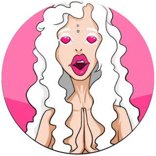 🤪 Kartun, Rambut putih, Latar belakang merah muda, Cinta, Mata telegram sticker