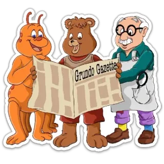 🗞 Grundo Gazette kreskówka, gazeta, niedźwiedź, insekt, mężczyzna, czytanie, Grundo telegram sticker