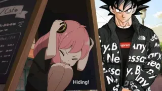 😰 Anya Forger, Goku Spy x Family, Dragon Ball Hiding! anime, cartoon, manga, funny, crossover, characters telegram sticker