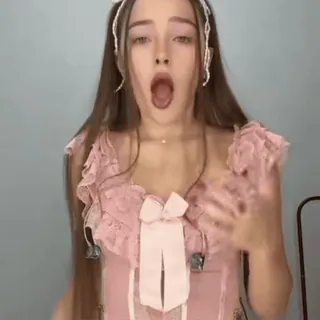 🥴 girl, emotions, reaction, expression, woman, pigtails, pink dress telegram sticker