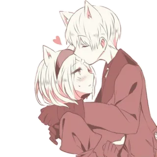 😘 anime, couple, cute, cat ears, love, kiss telegram sticker