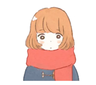 🙁 dziewczyna anime, słodkie, kreskówka, szalik, zima, ilustracja telegram sticker
