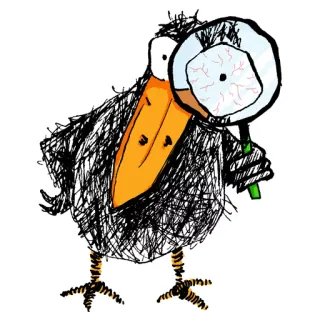🔎 crow, bird, magnifying glass, detective, investigate, cartoon, doodle, looking telegram sticker