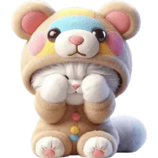 🫣 kot, zwierzę, słodki, naklejka, niedźwiedź, cosplay whatsapp sticker