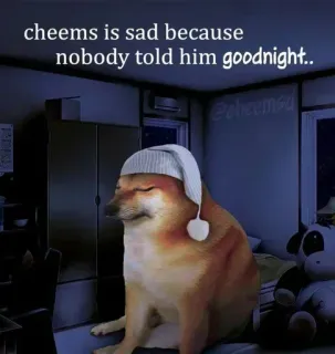🐕 Cheems cheems is sad because nobody told him goodnight.. cheems, doge, sad, goodnight, meme, sleepy, lonely telegram sticker