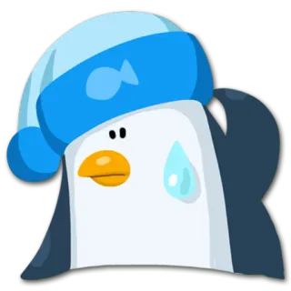 😥 penguin, sad, sleepy, cartoon, animal, blue telegram sticker