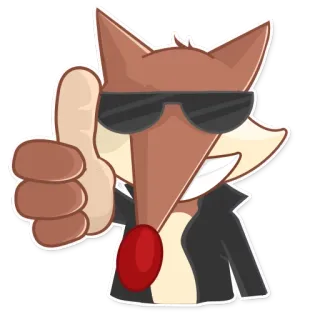 👍 volpe, animale, occhiali da sole, cartone animato, pollice in su, cool telegram sticker