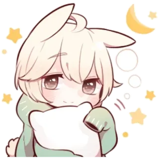 😴 Anime, Conejo, Lindo, Kawaii, Estrellas, Luna, Adormilado telegram sticker