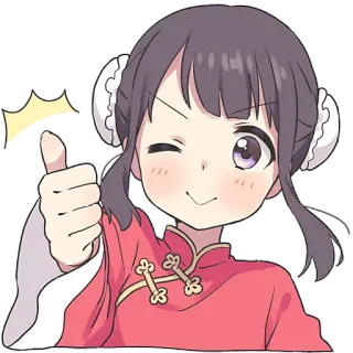 👍 chica anime, linda, pulgar arriba, guiño, alegre telegram sticker