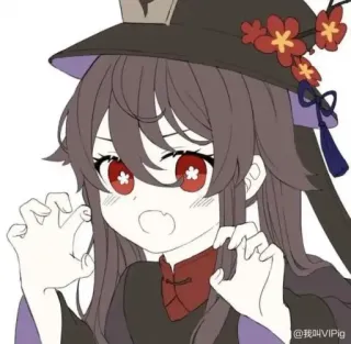 😈 Hu Tao Genshin Impact @我叫VIPig Anime, Genshin Impact, Hu Tao, Desenho animado, Personagem telegram sticker