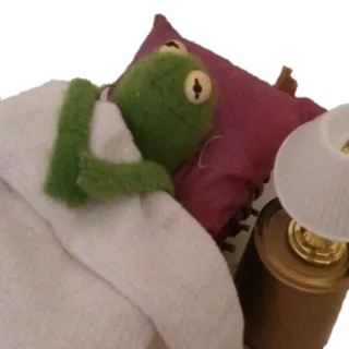 💤 Kermit the Frog kermit, grenouille, dormir, lit, dessin animé, marionnette telegram sticker