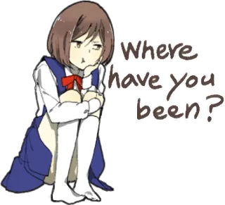 😒 Where have you been? anime, chica, pregunta, uniforme escolar telegram sticker