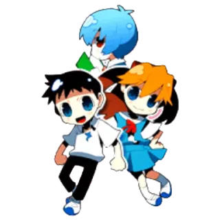 🔹 Asuka Langley Soryu Neon Genesis Evangelion Anime, Dibujos animados, Evangelion, Rei Ayanami, Shinji Ikari, Chibi telegram sticker