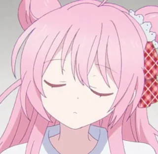 😕 anime girl, pink hair, cute, cartoon, illustration telegram sticker