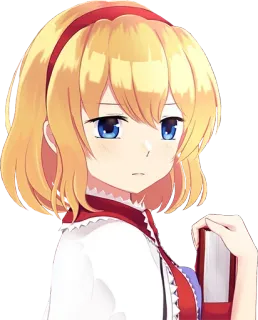 😟 anime, ragazza, personaggio, libro, capelli biondi, carino telegram sticker