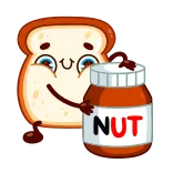 😋 NUT pain, nutella, dessin animé, pâte à tartiner au chocolat, nourriture whatsapp sticker