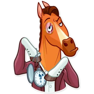 ⏱ cheval, animal, sticker, dessin animé, personnage, monocle, montre de poche telegram sticker