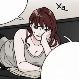 🕯 Xa... kreskówka, kobieta, leżąca, dymek telegram sticker