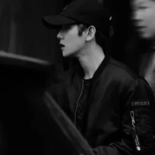 🌛 man, cap, jacket, black and white, person, portrait telegram sticker