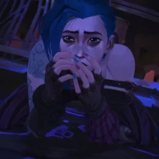 🌀 Jinx Arcane anime, mujer, triste, pelo azul, llorando telegram sticker
