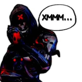 🤔 XMMM... skull, skeleton, weapon, futuristic, robotic, red, dark telegram sticker