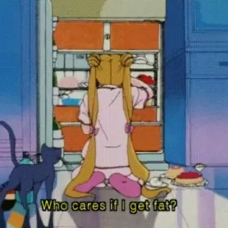 🥨 Sailor Moon Who cares if I get fat? Anime, Kartun, Makanan, Makan, Kulkas, Kucing whatsapp sticker