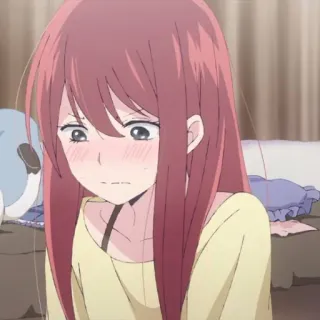 🍁 chica anime, triste, pelo rosa, dibujos animados, animación, chica telegram sticker