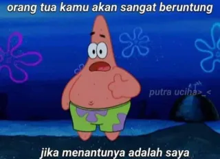 👍 Patrick Star Spongebob Squarepants orang tua kamu akan sangat beruntung

jika menantunya adalah saya Kreskówka, Patryk, Spongebob, Śmieszne, Meme telegram sticker