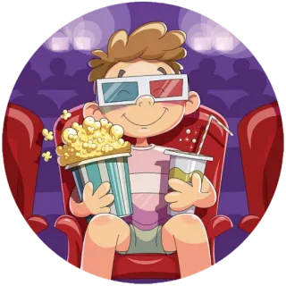 🍿 filme, cinema, pipoca, óculos 3D, bebida, criança telegram sticker