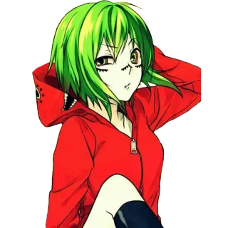😒 Anime, Grüne Haare, Roter Hoodie, Manga, Cartoon telegram sticker