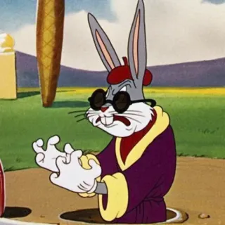 👹 Bugs Bunny Dessin animé, Lapin, Lunettes de soleil, Artiste, Béret, Drôle telegram sticker