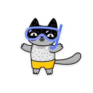 👽 고양이, 다이빙, 스노클링, 수영, 동물, 만화 telegram sticker