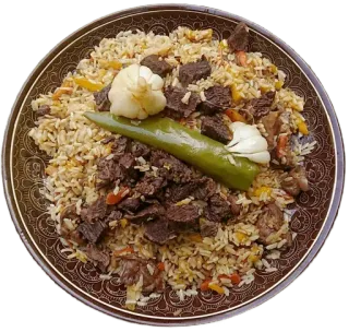 🍚 Pilaw, Ryż, Mięso, Jedzenie, Kuchnia azjatycka, Kuchnia Azji Centralnej telegram sticker