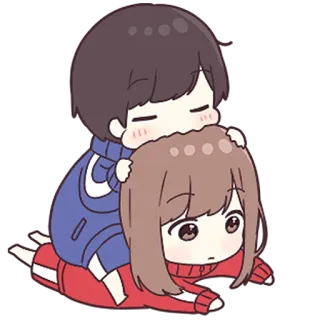💙 anime, couple, cute, cartoon, hug whatsapp sticker