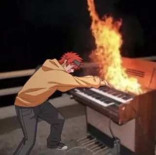 🔥 piano, fogo, em chamas, anime, música, destruição telegram sticker