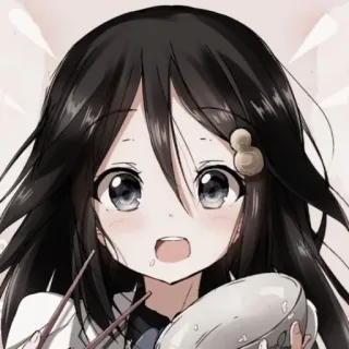 🌸 Anime, Ragazza, Mangiare, Bacchette, Ciotola, Capelli neri, Carina telegram sticker