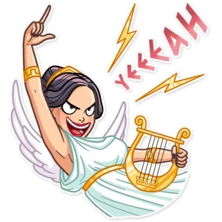 👆 YKKKAH desenho animado, Zeus, mitologia, grego, alado, relâmpago, lira telegram sticker
