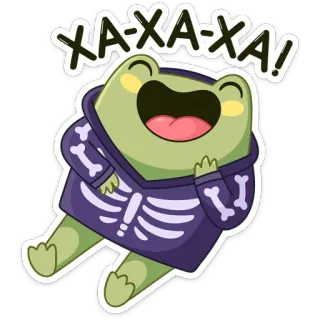 😂 XA-XA-XA! rana, ridere, scheletro, cartone animato, divertente, umorismo telegram sticker