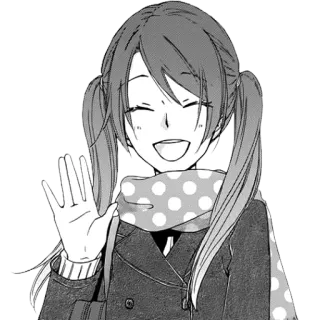 🖐 anime, manga, greeting, smile, girl, happy, scarf, pigtails telegram sticker